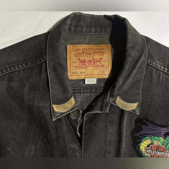 Rare VTG Levi’s Black Denim Jacket Harley-Davidson HOG Eagle Embroidered Patches - Picture 12 of 15